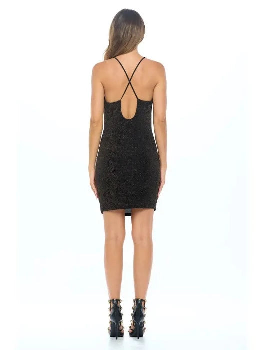 Made in USA Lurex Spandex Knit Bodycon Dress with Open Back