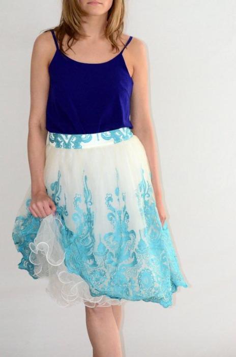 US 6 - Turquoise Baroque Style Midi Skirt – FrouFrou Couture