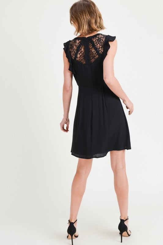 Black Flutter Dress with Lace Zip Up Back - FrouFrou Couture