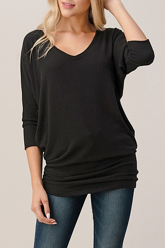 Brushed Hacci Dolman Sleeve Top - Black - 2710BR