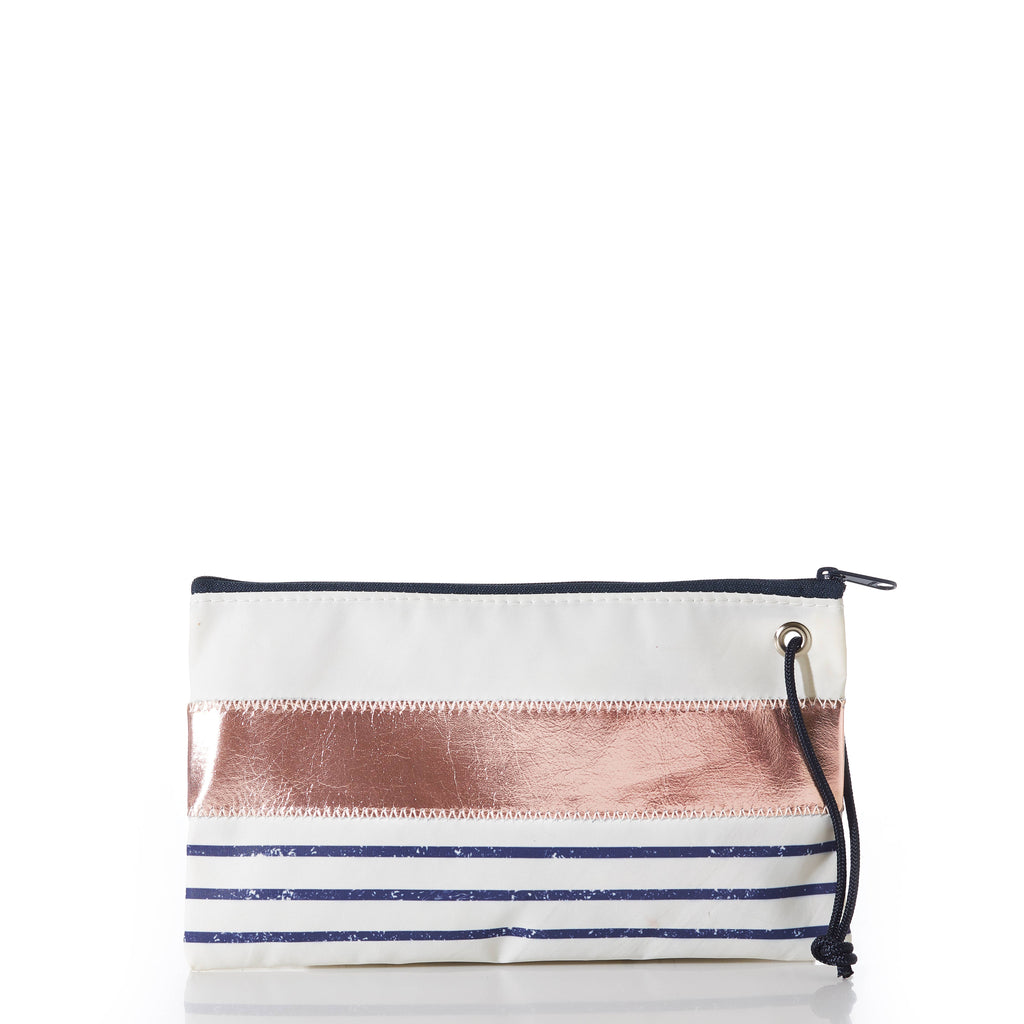 Large Wristlet, Rose Gold on Navy Mariner Stripe - FrouFrou Couture