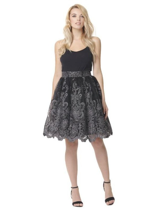 Black Baroque Style Midi Skirt - FrouFrou Couture