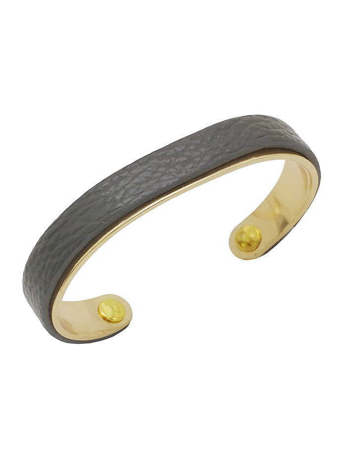 Genuine Leather and Brass Bracelet - Grey - FrouFrou Couture