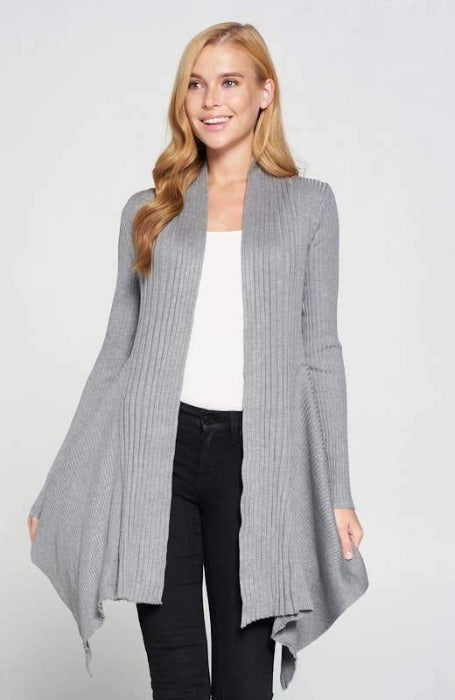 Soft Asymmetric Solid Rib Sweater Cardigan