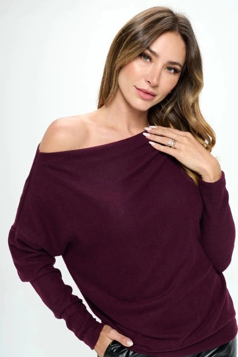 Plum Super Soft Knit Off the Shoulder Top