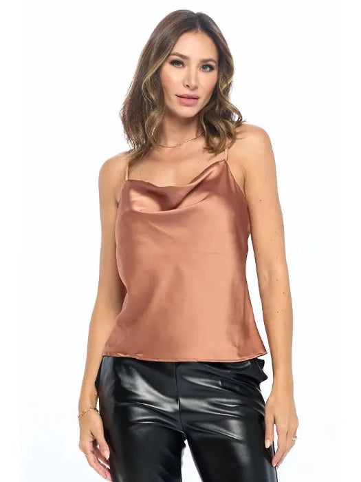 Made in USA Solid Silky Satin Caramel Tank Top