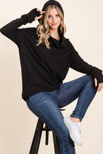 Thumb Hole Loose Jersey Cowl Hoodie Top - Assorted colors