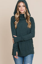 Thumb Hole Loose Jersey Cowl Hoodie Top - Assorted colors