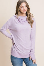 Thumb Hole Loose Jersey Cowl Hoodie Top - Assorted colors