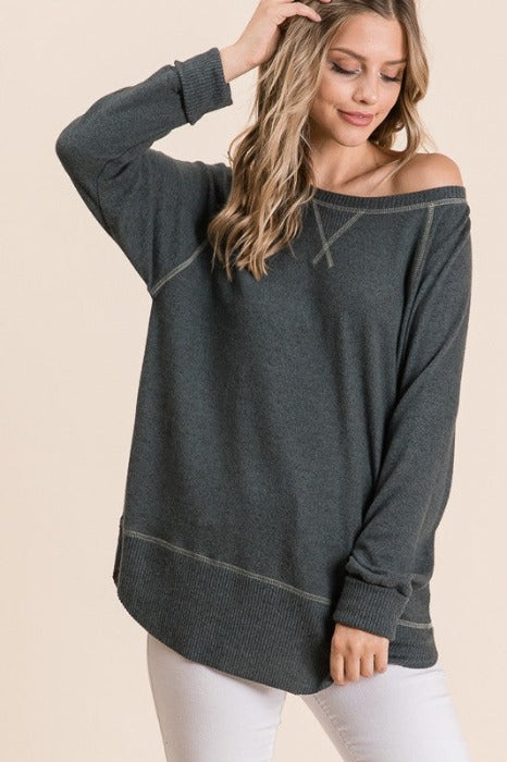 Tiger Brush Sweater with Cuffed Sleeves - Assorted Colors