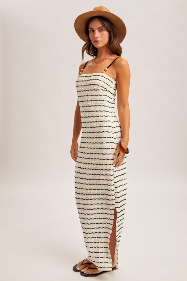 Textured Stripe Bodycon Maxi Dress M