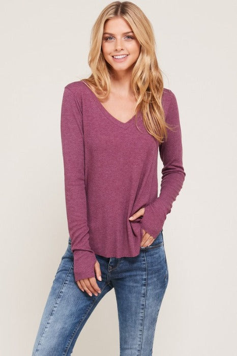 Thumb Hole V Neck Long Sleeves - multiple colors