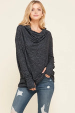 Thumb Hole Loose Jersey Cowl Hoodie Top - Assorted colors