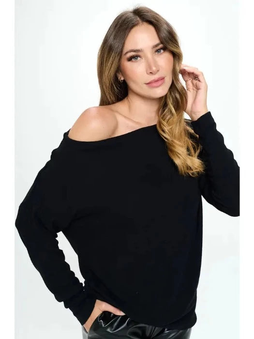 black Super Soft Knit Off the Shoulder Top