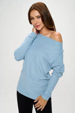 sky blue Super Soft Knit Off the Shoulder Top