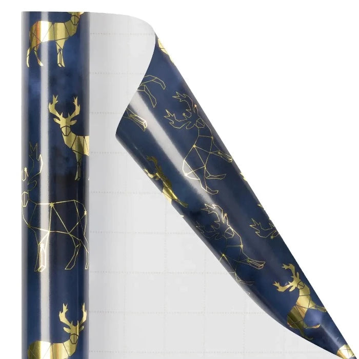 Christmas Wrapping Paper Roll - Gold Reindeer Constellations