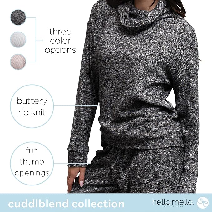 Hello Mello CuddleBlend Women’s Lounge Comfortable Pajama Long Sleeve Top with Cowl Neck and Thumbholes