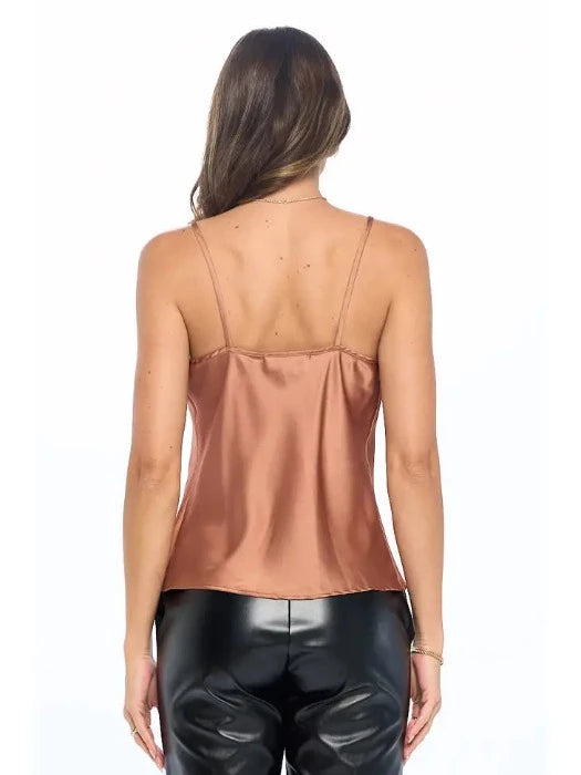 Made in USA Solid Silky Satin Caramel Tank Top