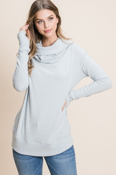 Thumb Hole Loose Jersey Cowl Hoodie Top - Assorted colors
