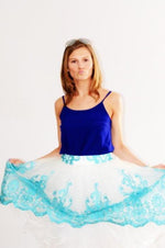 Turquoise Baroque Style Midi Skirt - FrouFrou Couture