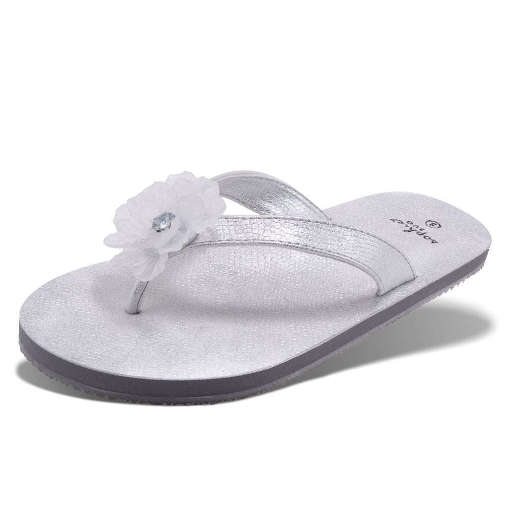 Quinn Sandal - White Milk Flower V-Strap Wanderlust Footbed - FrouFrou Couture