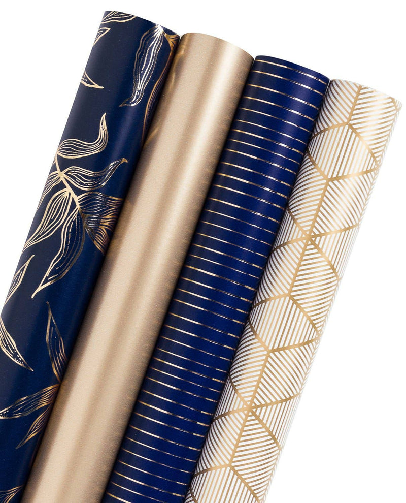 GOLDEN NAVY FOIL WRAPPING PAPER BUNDLE - 30"W x 10'L / ROLL