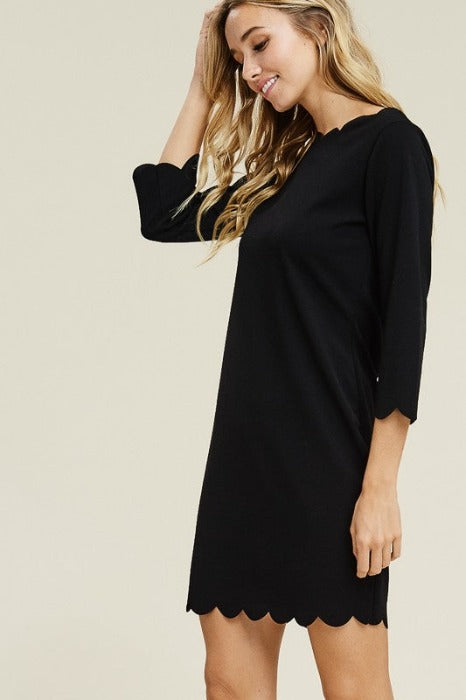 Solid Black Scallop Dress - FrouFrou Couture