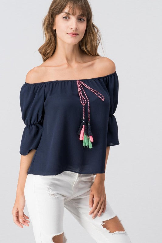Colorful Tassel Off Shoulder Top - FrouFrou Couture