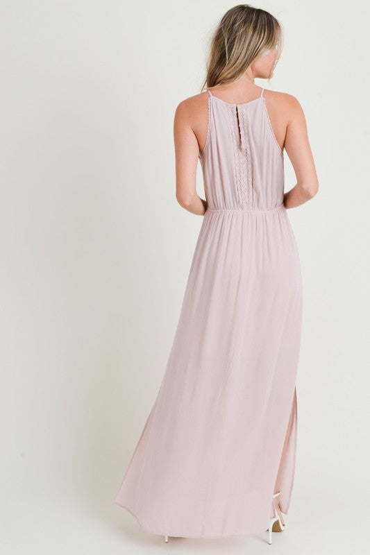 Lace Trimmed Maxi Dress with Back Keyhole - FrouFrou Couture