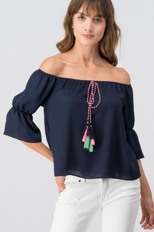 Colorful Tassel Off Shoulder Top - FrouFrou Couture