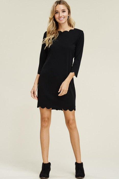 Solid Black Scallop Dress - FrouFrou Couture