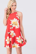 Halter Neck Flower Printed Dress - FrouFrou Couture