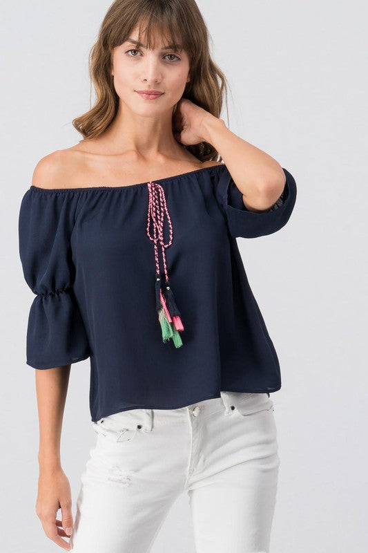Colorful Tassel Off Shoulder Top - FrouFrou Couture