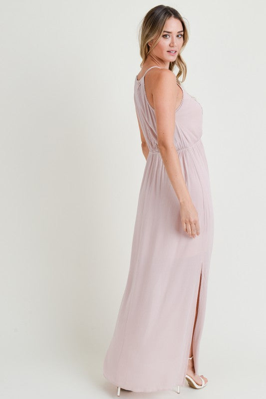 Lace Trimmed Maxi Dress with Back Keyhole - FrouFrou Couture