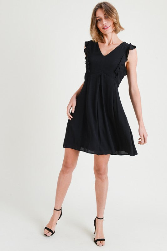 Black Flutter Dress with Lace Zip Up Back - FrouFrou Couture