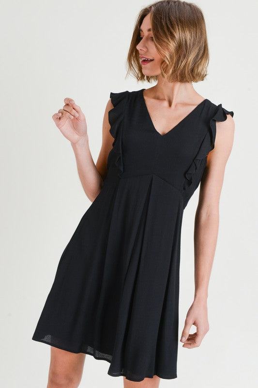 Black Flutter Dress with Lace Zip Up Back - FrouFrou Couture