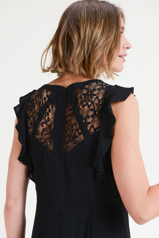 Black Flutter Dress with Lace Zip Up Back - FrouFrou Couture