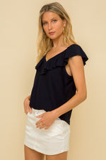 Navy Ruffle Knit Tie Back Tank - FrouFrou Couture