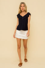 Navy Ruffle Knit Tie Back Tank - FrouFrou Couture