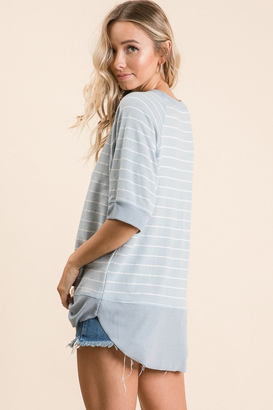 Relaxed Blue Stripe Top - FrouFrou Couture