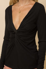 Twisted Black V-Neck Top - FrouFrou Couture