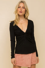 Twisted Black V-Neck Top - FrouFrou Couture