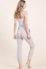 Mauve stretch waist joggers with side pockets