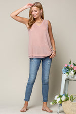 Peach Rose Sheer Edge Knit Tank - FrouFrou Couture