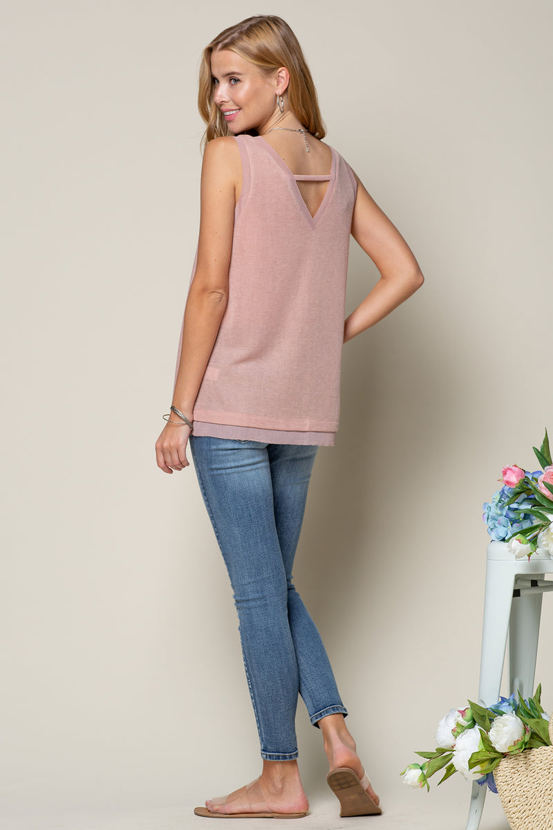 Peach Rose Sheer Edge Knit Tank - FrouFrou Couture