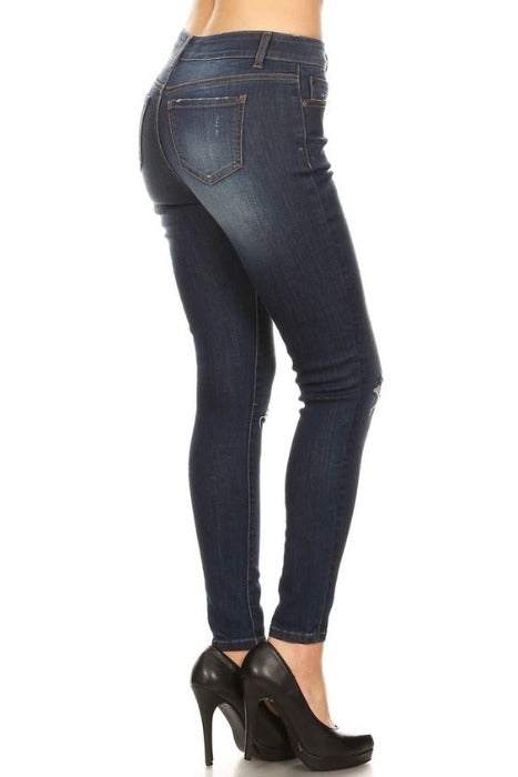 Super Soft Mid Rise Ankle Skinny Jeans - Dark - FrouFrou Couture