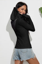 Hooded Thumbhole Top with Mesh V-Neck