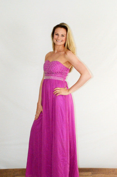 Bandeau Maxi Dress with Beaded Bodice - FrouFrou Couture
