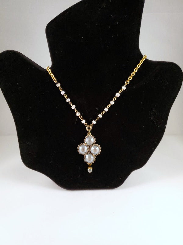 Catherine Popesco Diamond Shape Crystal Flower Necklace with Semi Precious Beads - FrouFrou Couture