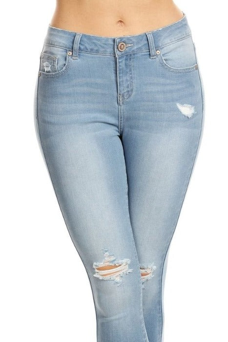 Super Soft Mid Rise Ankle Skinny Jeans - Light Wash - FrouFrou Couture